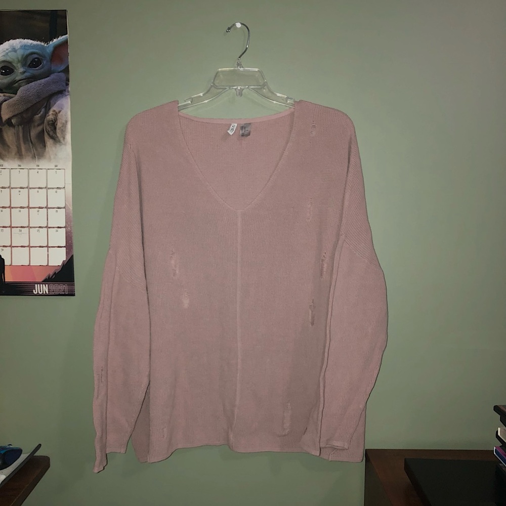 H&M Size XL Oversized Distressed Mauve Sweater